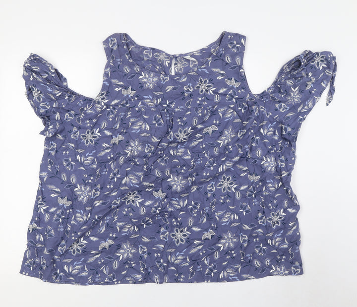 Old Navy Womens Blue Floral Cotton Basic Button-Up Size 2XL Boat Neck