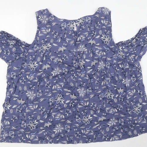 Old Navy Womens Blue Floral Cotton Basic Button-Up Size 2XL Boat Neck
