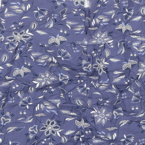 Old Navy Womens Blue Floral Cotton Basic Button-Up Size 2XL Boat Neck