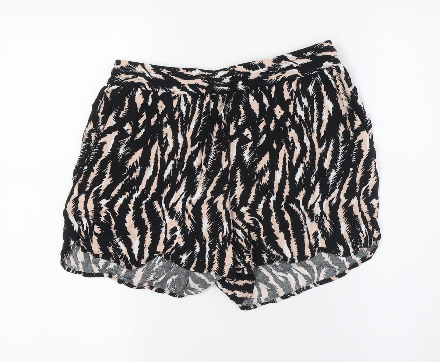 VERO MODA Womens Black Animal Print Vinyl Basic Shorts Size M L3 in Regular Tie