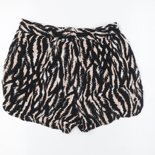 VERO MODA Womens Black Animal Print Vinyl Basic Shorts Size M L3 in Regular Tie