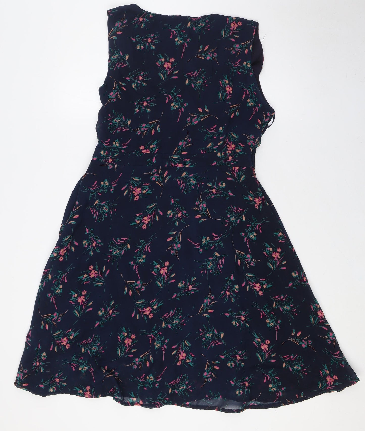 Apricot Womens Blue Floral Polyester Wrap Dress Size 14 V-Neck Tie