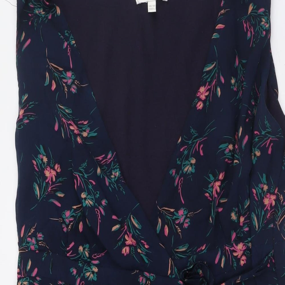 Apricot Womens Blue Floral Polyester Wrap Dress Size 14 V-Neck Tie