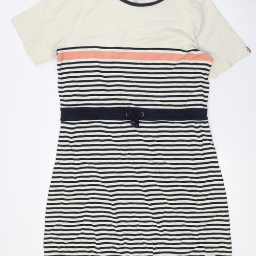 Quba & Co Womens Beige Striped Cotton A-Line Size 18 Round Neck - Nautical