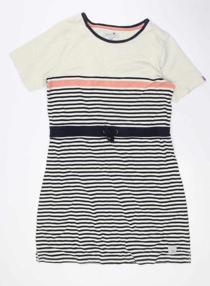Quba & Co Womens Beige Striped Cotton A-Line Size 18 Round Neck - Nautical