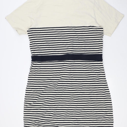 Quba & Co Womens Beige Striped Cotton A-Line Size 18 Round Neck - Nautical