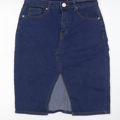 Boohoo Womens Blue Cotton Straight & Pencil Skirt Size 10 Zip