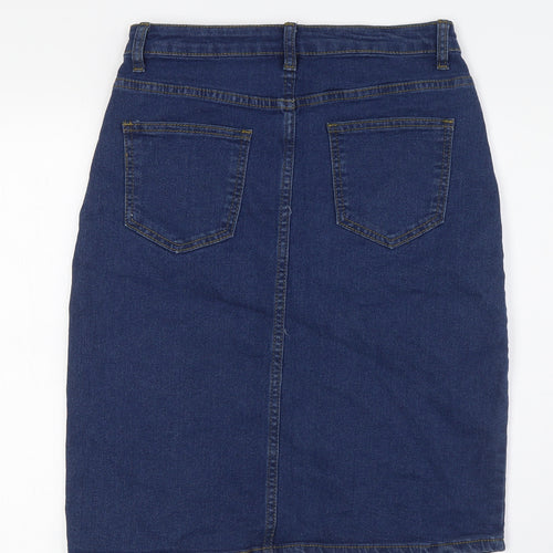 Boohoo Womens Blue Cotton Straight & Pencil Skirt Size 10 Zip