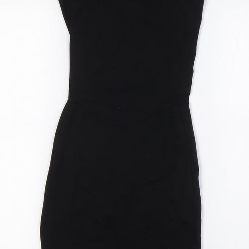 French Connection Womens Black Viscose Pencil Dress Size 6 Round Neck - Lace Back