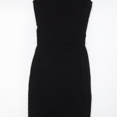French Connection Womens Black Viscose Pencil Dress Size 6 Round Neck - Lace Back