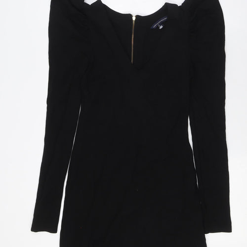 French Connection Womens Black Viscose Pencil Dress Size 6 V-Neck Zip