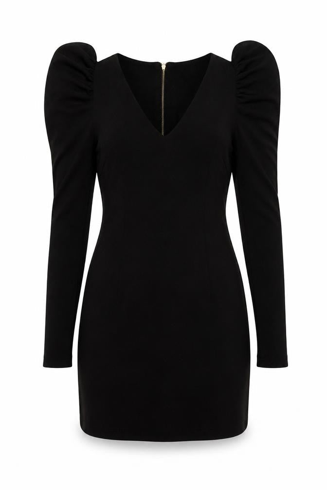 French Connection Womens Black Viscose Pencil Dress Size 6 V-Neck Zip
