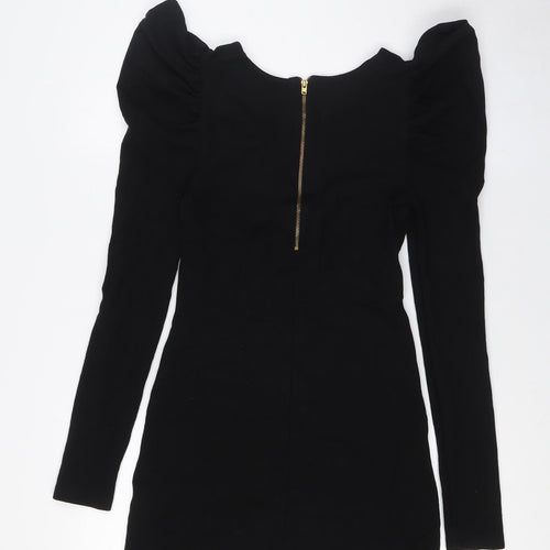 French Connection Womens Black Viscose Pencil Dress Size 6 V-Neck Zip