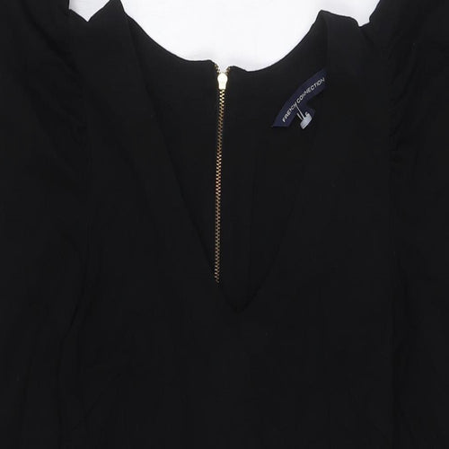 French Connection Womens Black Viscose Pencil Dress Size 6 V-Neck Zip