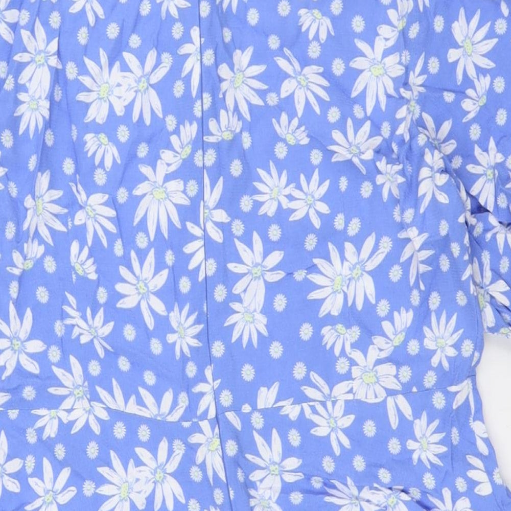 Marks and Spencer Womens Blue Floral Viscose A-Line Size 14 Round Neck Zip