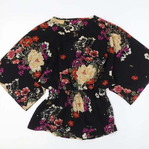 Monteau Womens Multicoloured Floral Polyester Basic Button-Up Size S V-Neck - Elasticated Waist