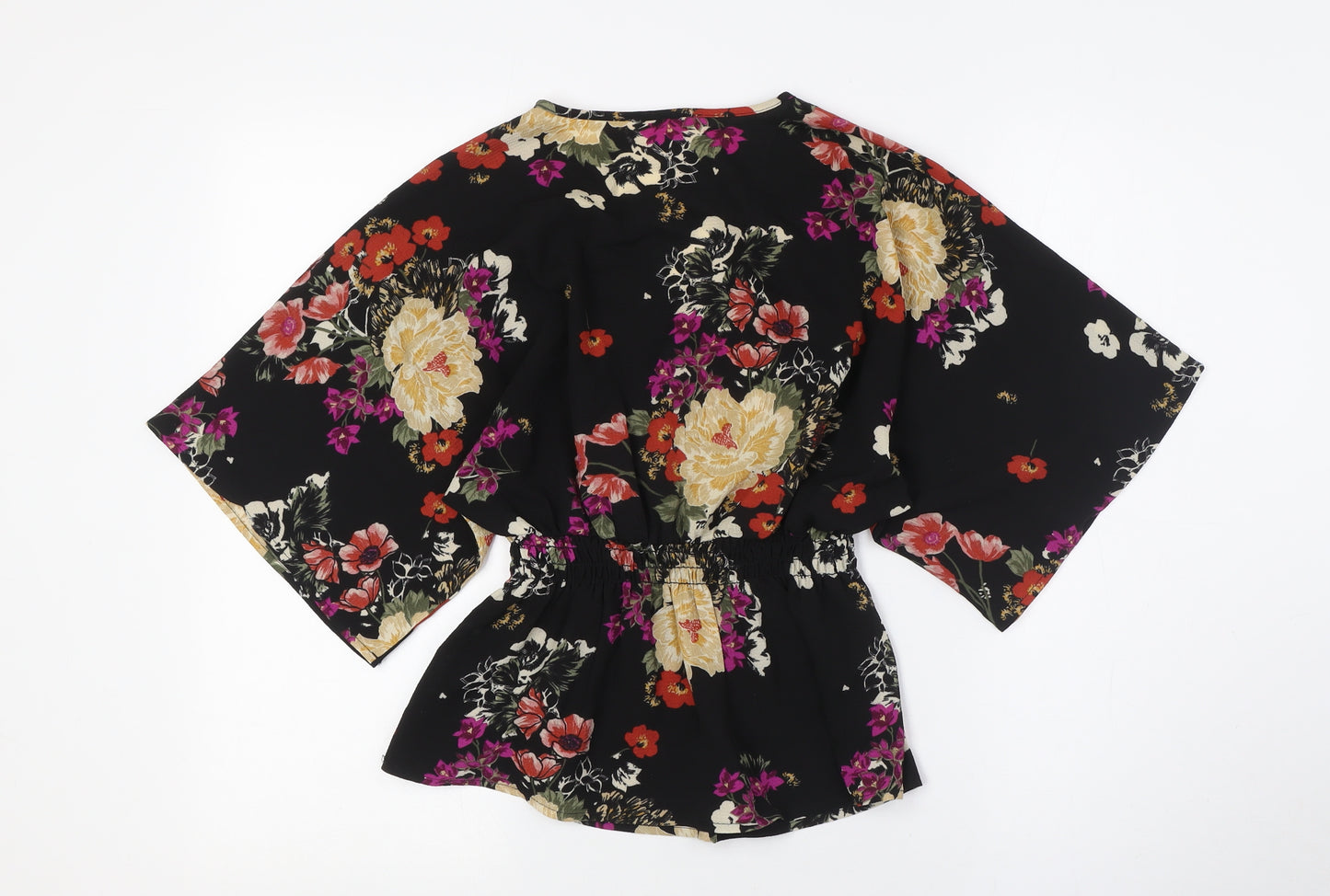 Monteau Womens Multicoloured Floral Polyester Basic Button-Up Size S V-Neck - Elasticated Waist