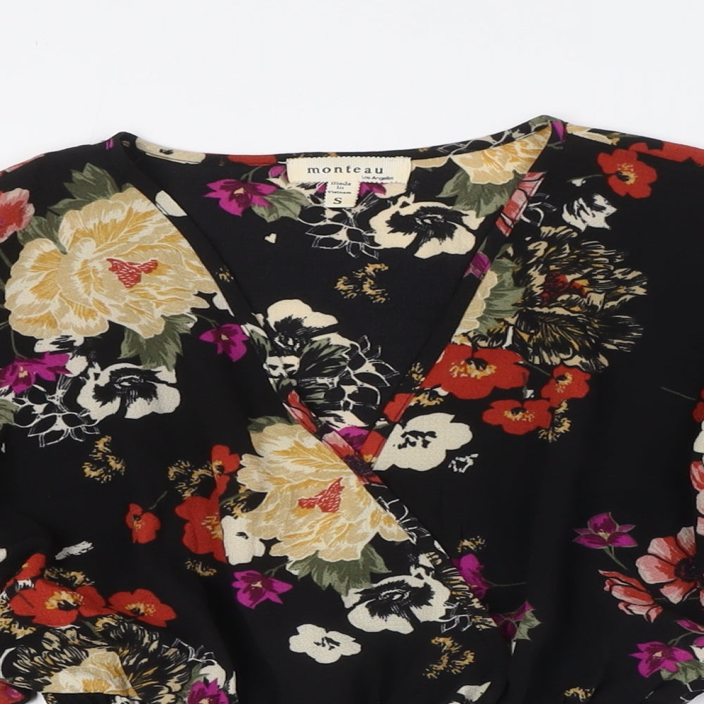 Monteau Womens Multicoloured Floral Polyester Basic Button-Up Size S V-Neck - Elasticated Waist