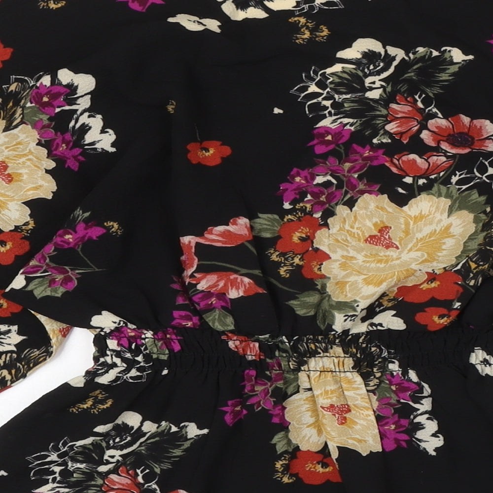 Monteau Womens Multicoloured Floral Polyester Basic Button-Up Size S V-Neck - Elasticated Waist