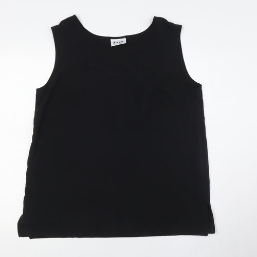 Saab Womens Black Polyester Camisole Button-Up Size L Roll Neck - Embellished Neck