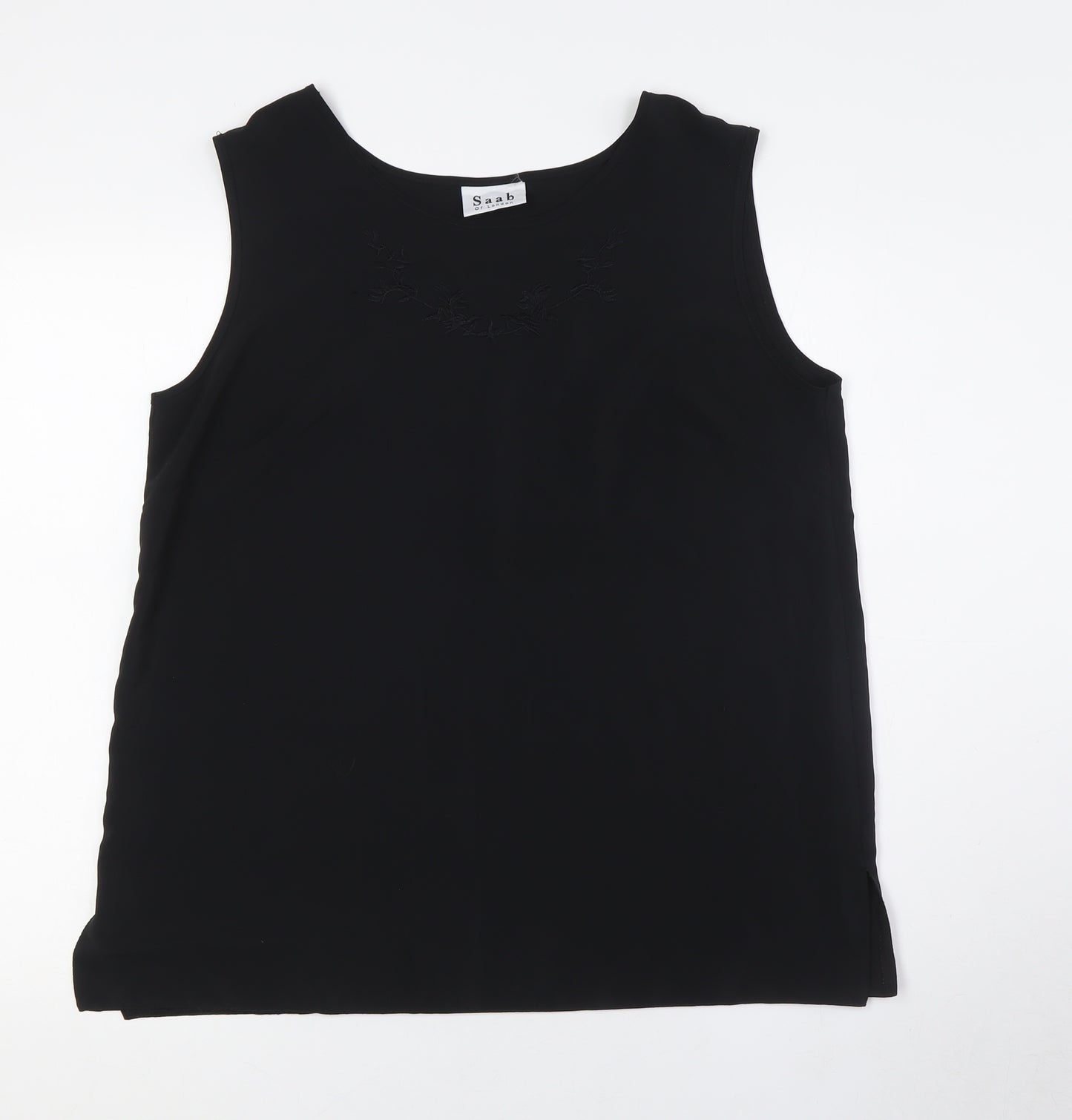 Saab Womens Black Polyester Camisole Button-Up Size L Roll Neck - Embellished Neck
