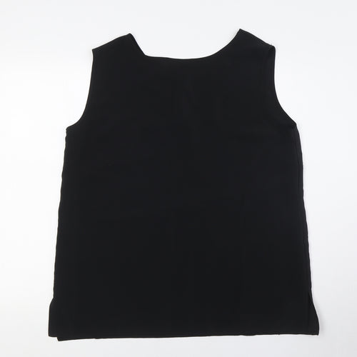 Saab Womens Black Polyester Camisole Button-Up Size L Roll Neck - Embellished Neck