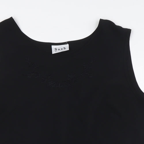Saab Womens Black Polyester Camisole Button-Up Size L Roll Neck - Embellished Neck
