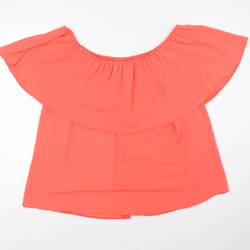 Evans Womens Pink Polyester Basic Button-Up Size 14 Off the Shoulder
