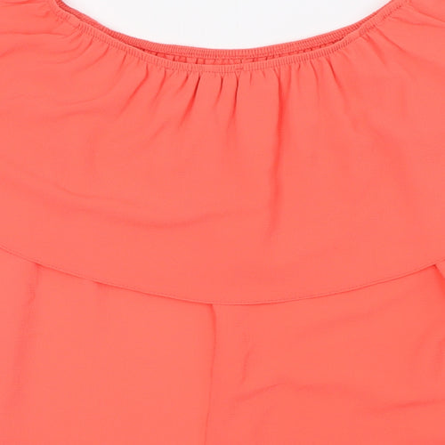 Evans Womens Pink Polyester Basic Button-Up Size 14 Off the Shoulder