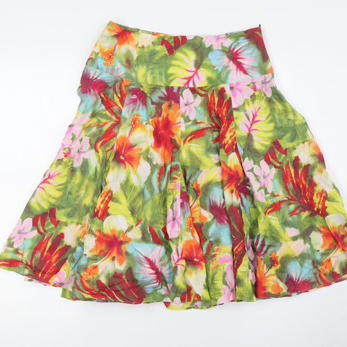 Zara Womens Multicoloured Floral Cotton A-Line Skirt Size S Zip