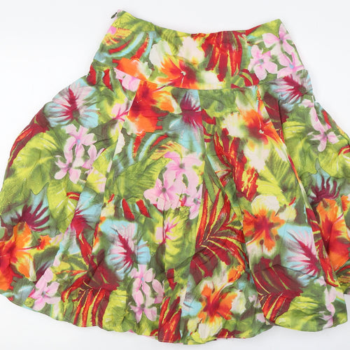 Zara Womens Multicoloured Floral Cotton A-Line Skirt Size S Zip