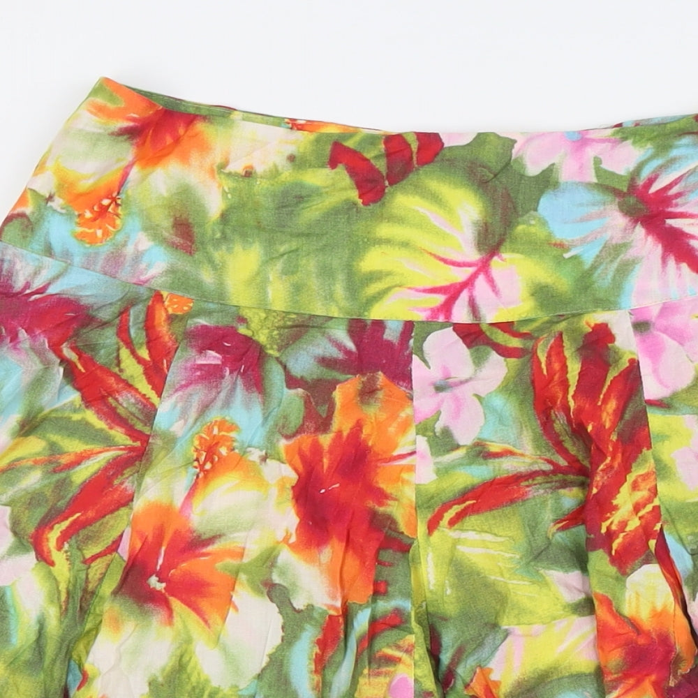 Zara Womens Multicoloured Floral Cotton A-Line Skirt Size S Zip