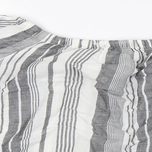 Marks and Spencer Womens White Striped Flax Basic Button-Up Size 16 Off the Shoulder