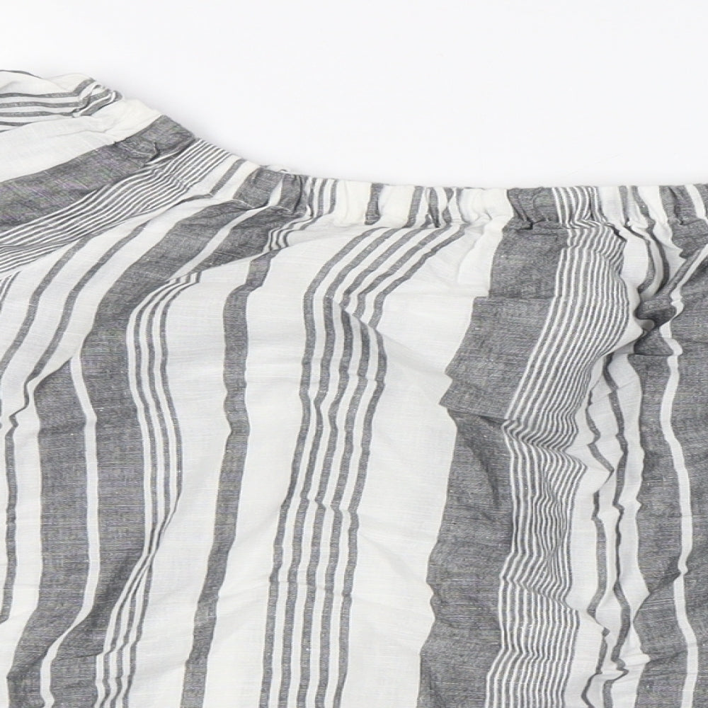 Marks and Spencer Womens White Striped Flax Basic Button-Up Size 16 Off the Shoulder
