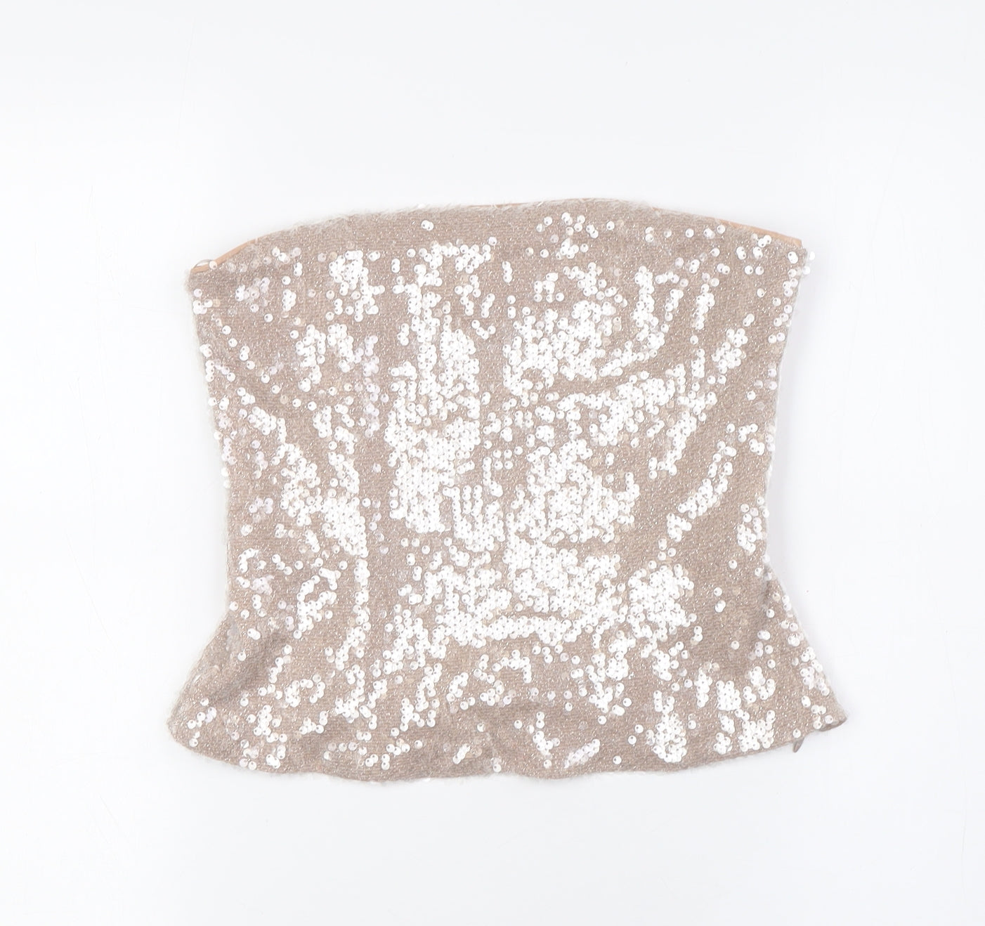 Zara Womens Beige Polyester Basic Button-Up Size M Off the Shoulder - Squares