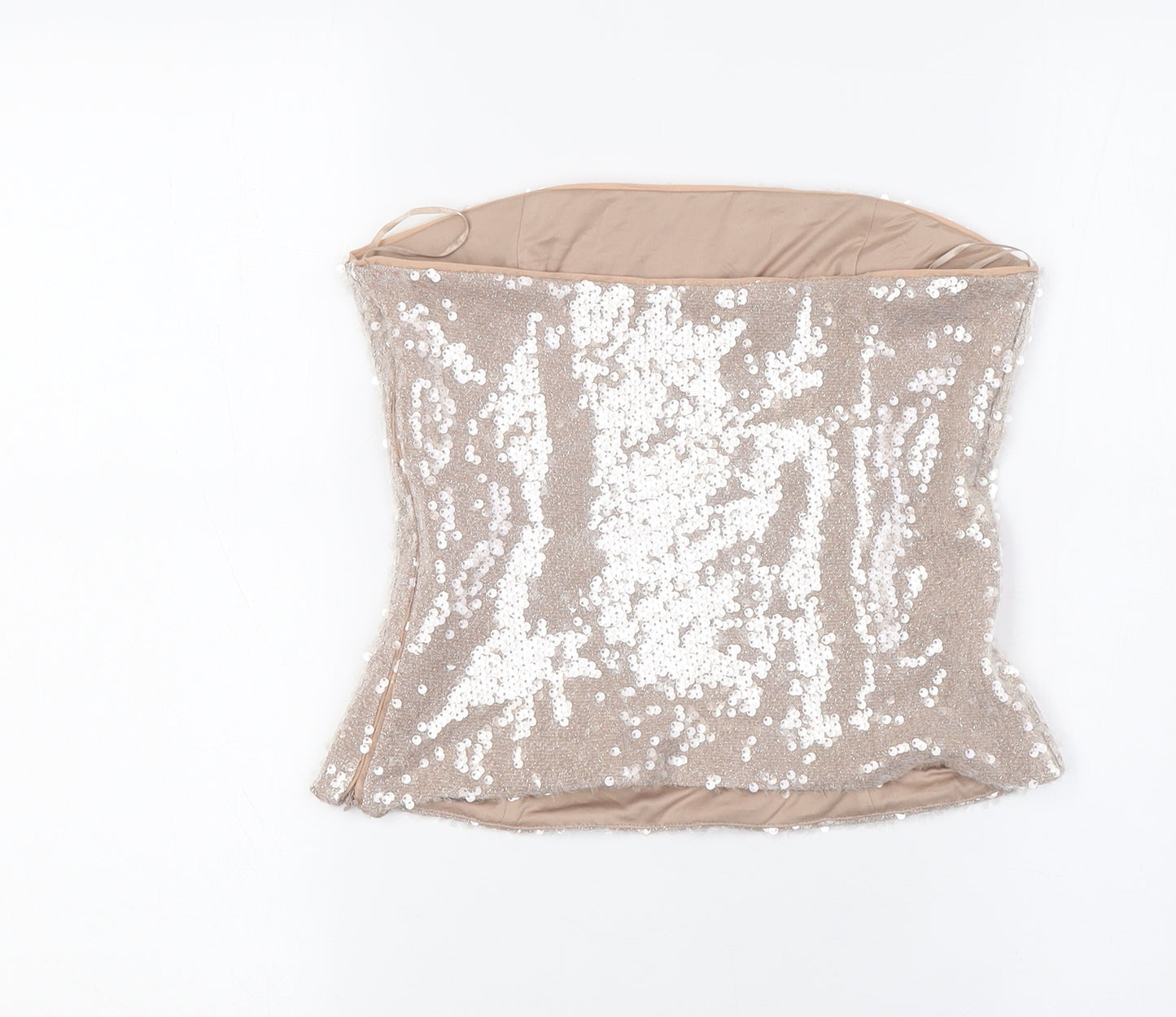 Zara Womens Beige Polyester Basic Button-Up Size M Off the Shoulder - Squares