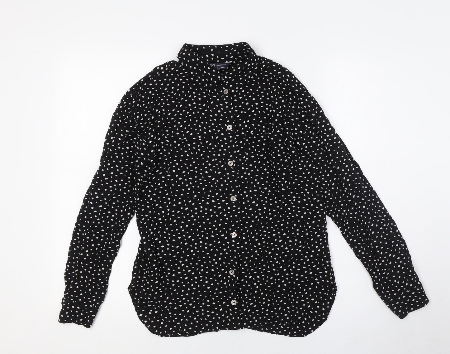 Marks and Spencer Womens Black Viscose Basic Button-Up Size 8 Collared - Pockets