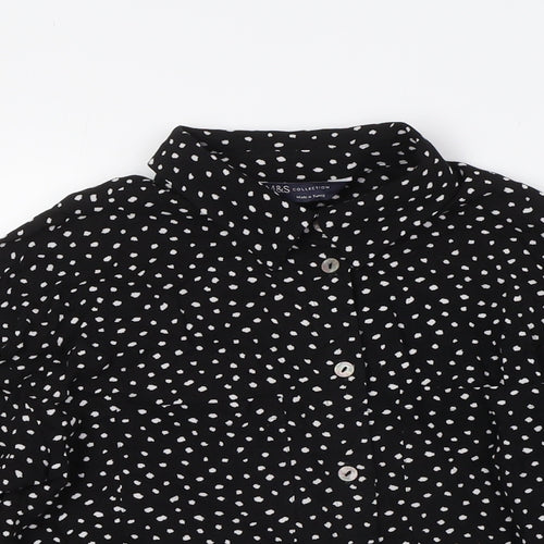 Marks and Spencer Womens Black Viscose Basic Button-Up Size 8 Collared - Pockets