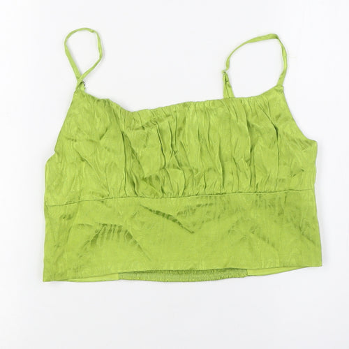 Calliope Womens Green Viscose Cropped Button-Up Size L Square Neck