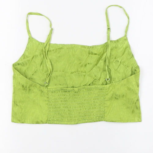 Calliope Womens Green Viscose Cropped Button-Up Size L Square Neck