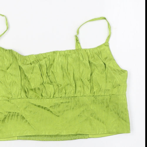 Calliope Womens Green Viscose Cropped Button-Up Size L Square Neck
