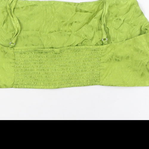 Calliope Womens Green Viscose Cropped Button-Up Size L Square Neck