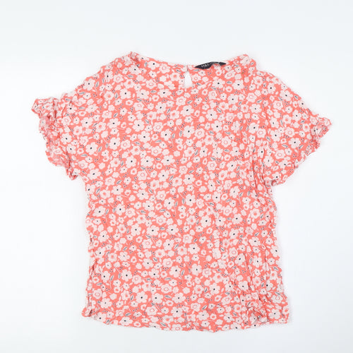 Marks and Spencer Womens Pink Floral Viscose Basic Button-Up Size 8 Boat Neck