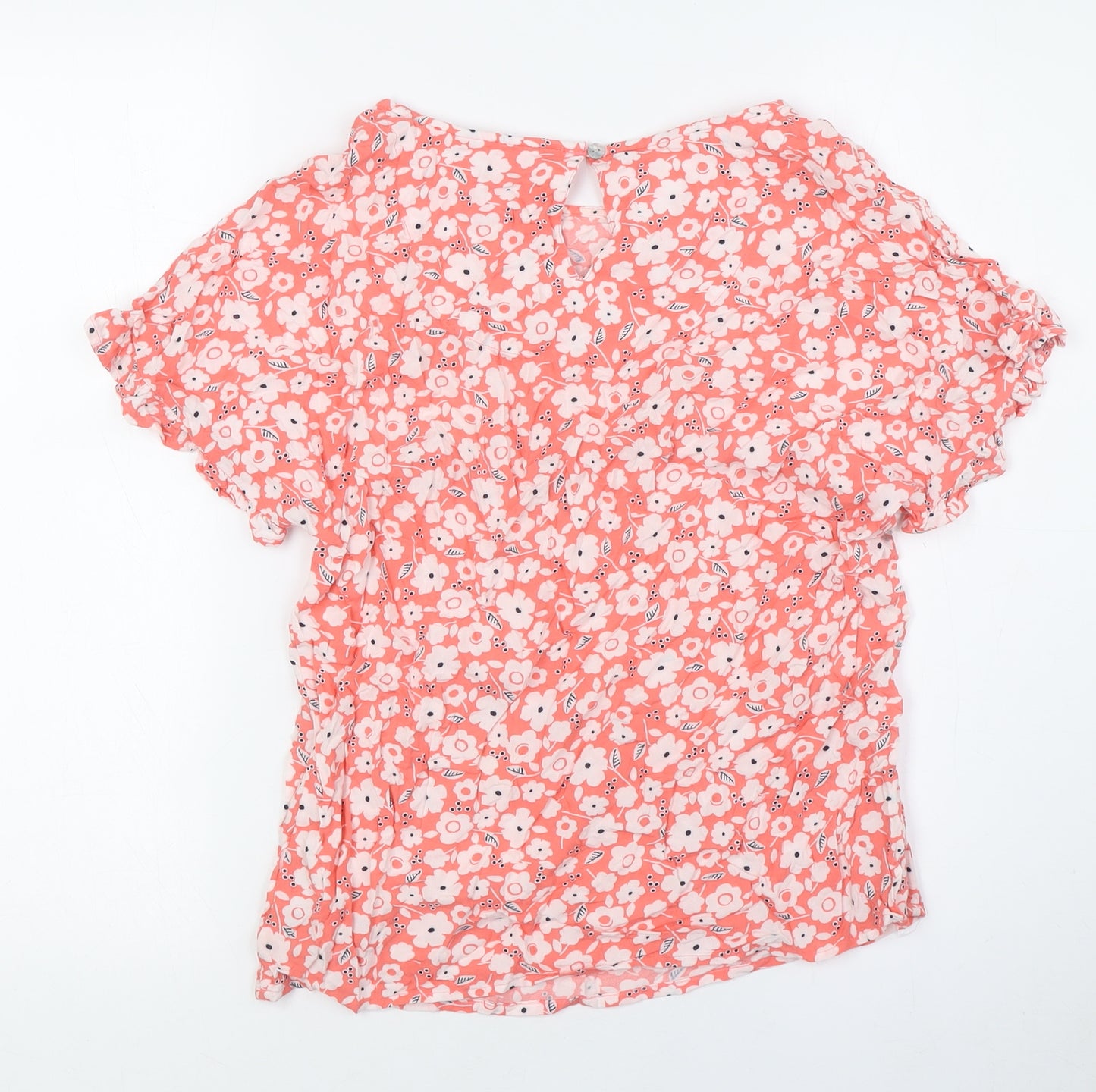 Marks and Spencer Womens Pink Floral Viscose Basic Button-Up Size 8 Boat Neck