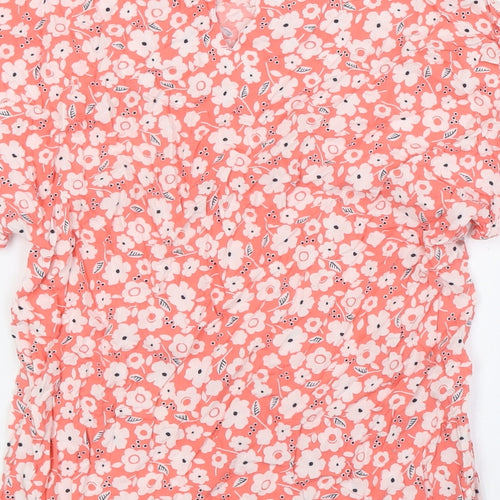 Marks and Spencer Womens Pink Floral Viscose Basic Button-Up Size 8 Boat Neck