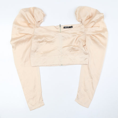 Nasty Gal Womens Ivory Polyester Cropped Button-Up Size 12 Square Neck