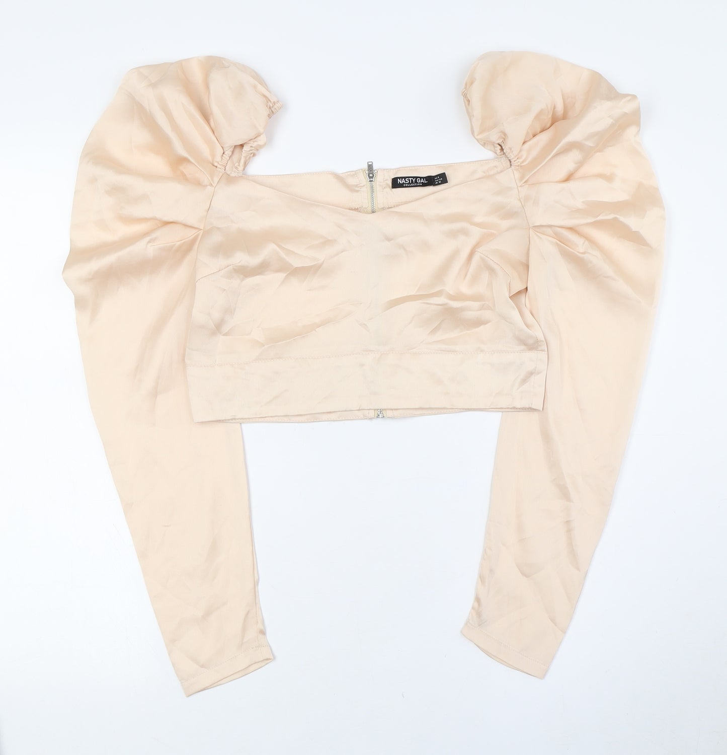 Nasty Gal Womens Ivory Polyester Cropped Button-Up Size 12 Square Neck