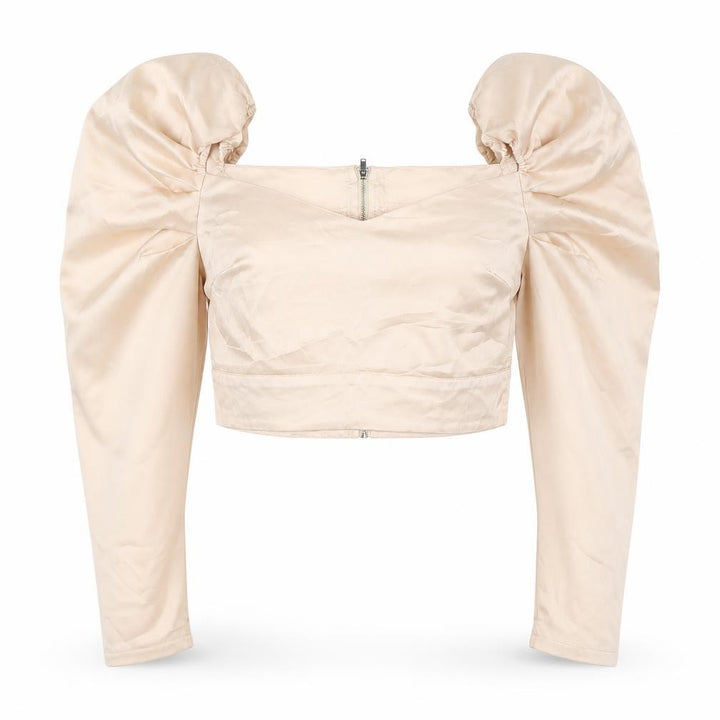 Nasty Gal Womens Ivory Polyester Cropped Button-Up Size 12 Square Neck