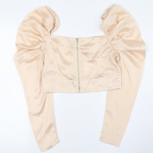 Nasty Gal Womens Ivory Polyester Cropped Button-Up Size 12 Square Neck