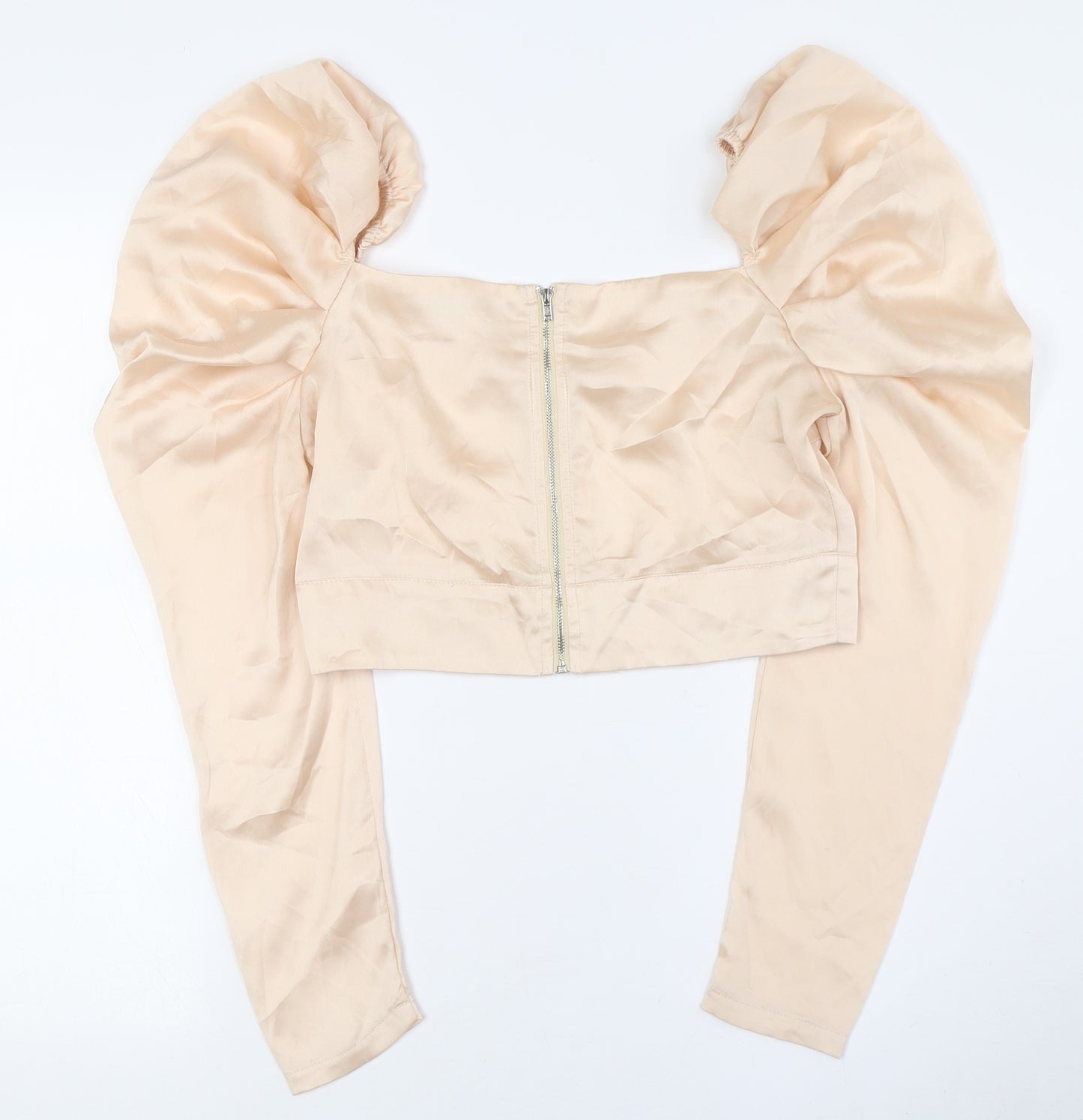 Nasty Gal Womens Ivory Polyester Cropped Button-Up Size 12 Square Neck